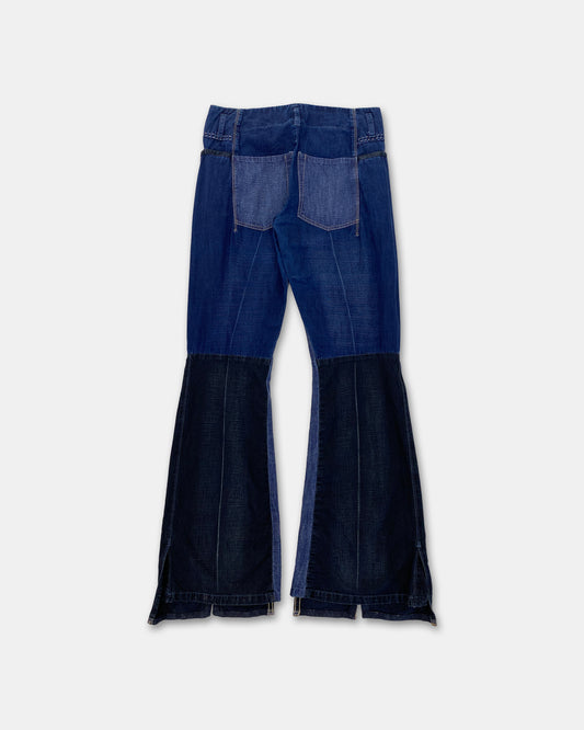 Marithé + François Girbaud 2000s Contrast Stitch Flared Denim Pants Blue