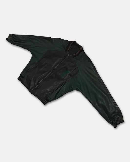 Marithé + François Girbaud x Compagnie des Montagnes et des Forets 1980s Millesimes Pre-Columbian Figure Leather Bomber Jacket Black Red Green