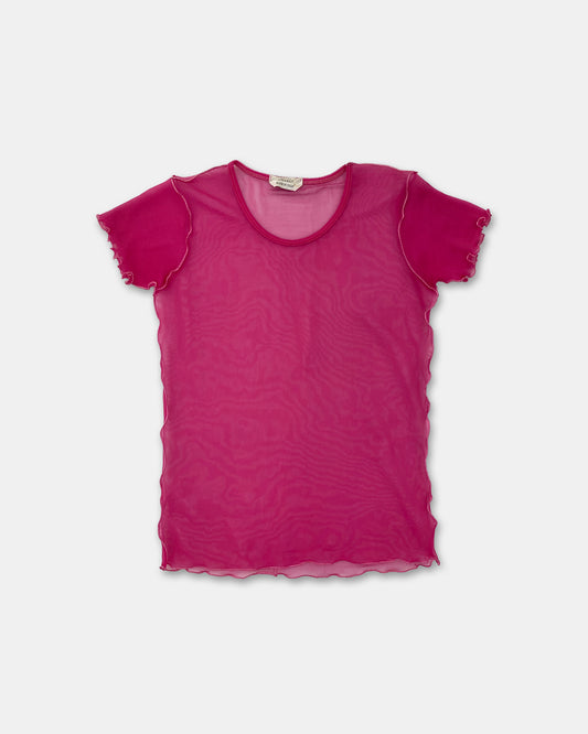 Marithé + François Girbaud 1990s See Through Inside Out Seam Mesh Top Pink