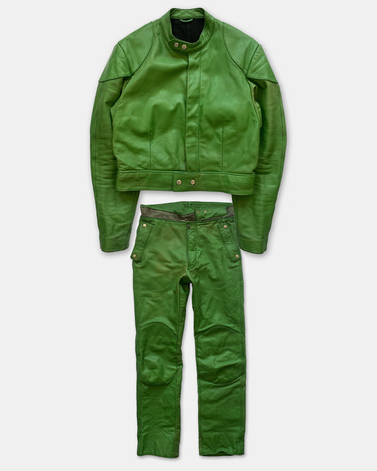 Erdmann-Lederbekleidung 1980s Leatherjacket and Leatherpants Set Green