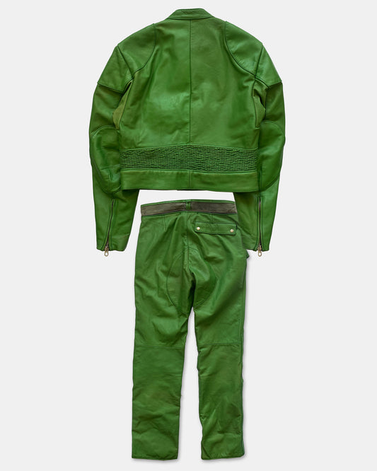 Erdmann-Lederbekleidung 1980s Leatherjacket and Leatherpants Set Green