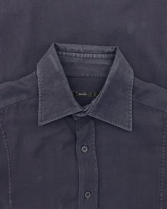 Gucci by Frida Giannini 2010s Herringbone Shirt Purple Navy
