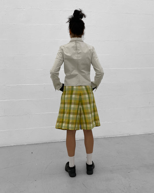 Thomas Burberry 2000s Checkered Linen Shorts Yellow