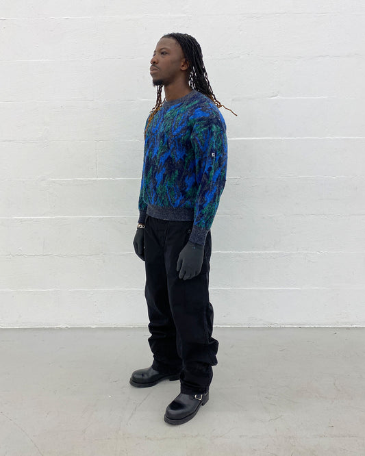 Hugo Boss 1980s Abstract Wool Knit Sweater Green Blue