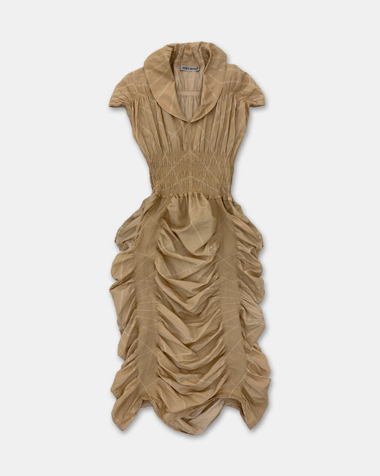 Issey Miyake 2000s A-POC Scrunch Dress Beige