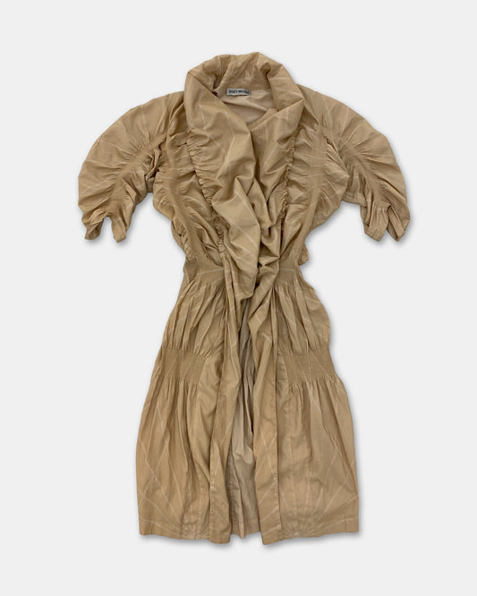 Issey Miyake 2000s A-POC Scrunch Coat Beige