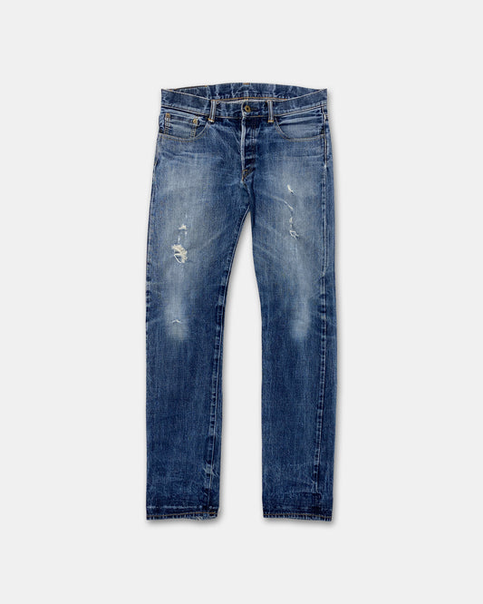 Japan Blue Jeans 2010s Distressed Slim Fit Selvedge Denim Blue