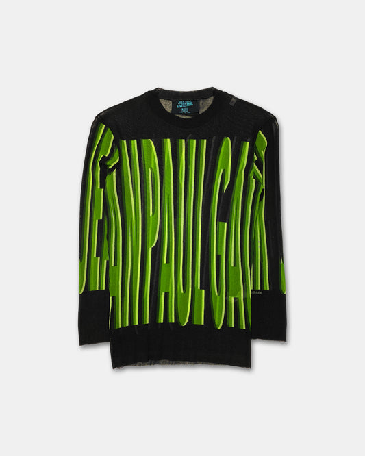 Jean Paul Gaultier Maille SS1994 Spell Out Mesh Longsleeve Top Black Green