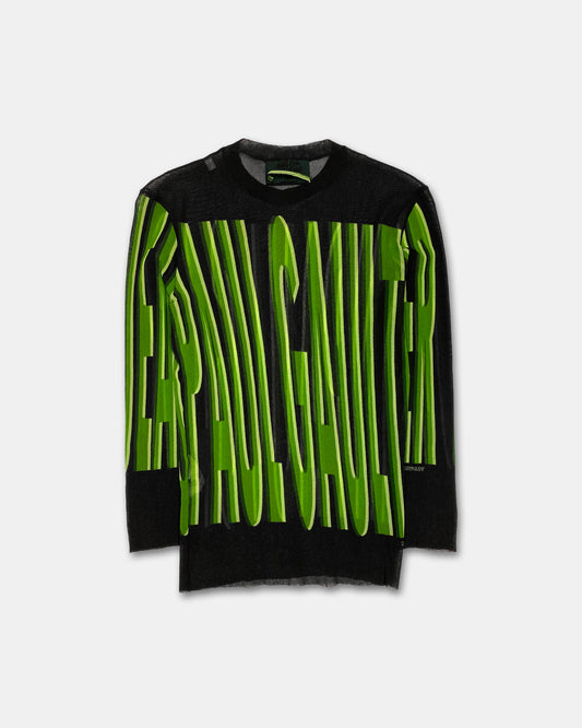 Jean Paul Gaultier Maille SS1994 Spell Out Mesh Longsleeve Top Black Green