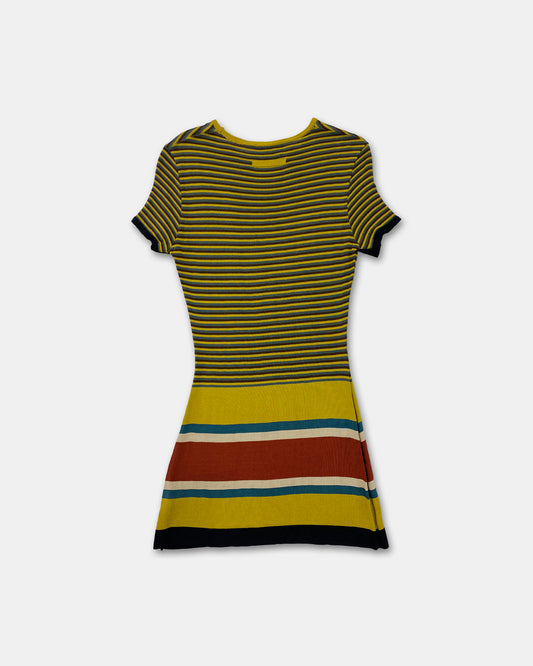 Jean Paul Gaultier Maille 1990s Striped Stretchy Short Dress Dark Yellow Black