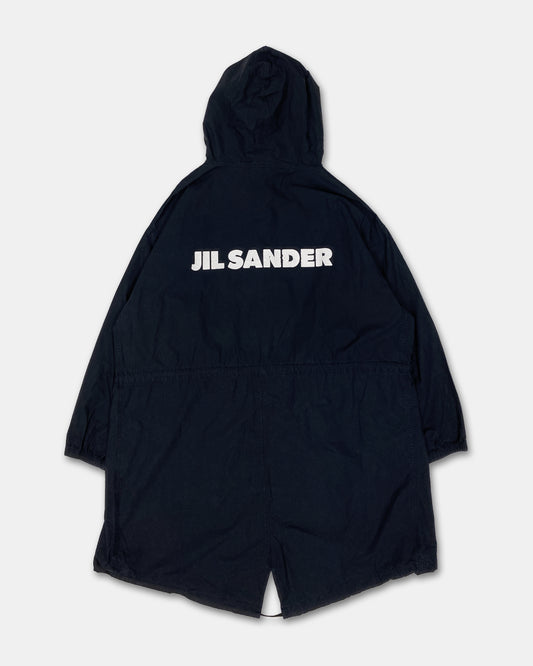 Jil Sander AW2020 Hooded Logo Fishtail Coat Navy