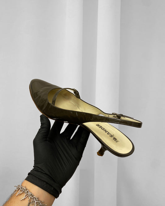 Jil Sander 2000s Slingback Patent Leather Kitten Heels Brown