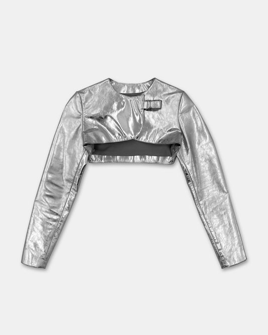 Jil Sander 1980s Leather Cropped Longsleeve Top Metallic Silver