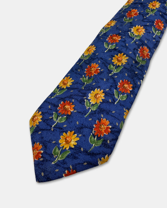 Kenzo Homme 1980s Flower Monogram Tie Blue