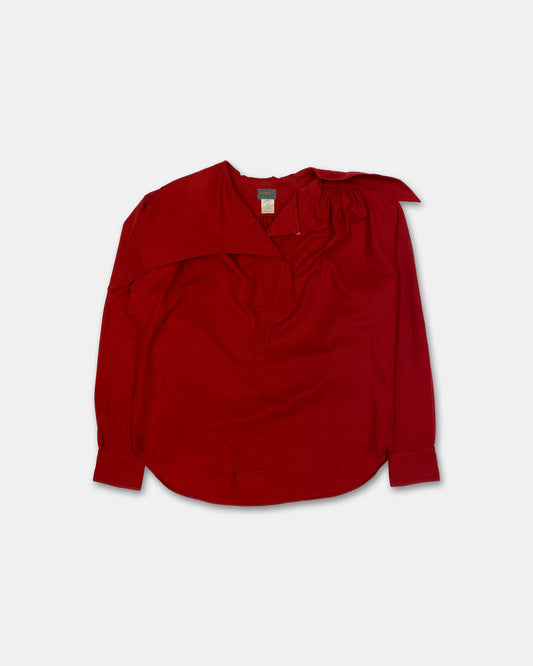 Kenzo 1980s Asymmetrical Big Collar Wool Blouse Top Red