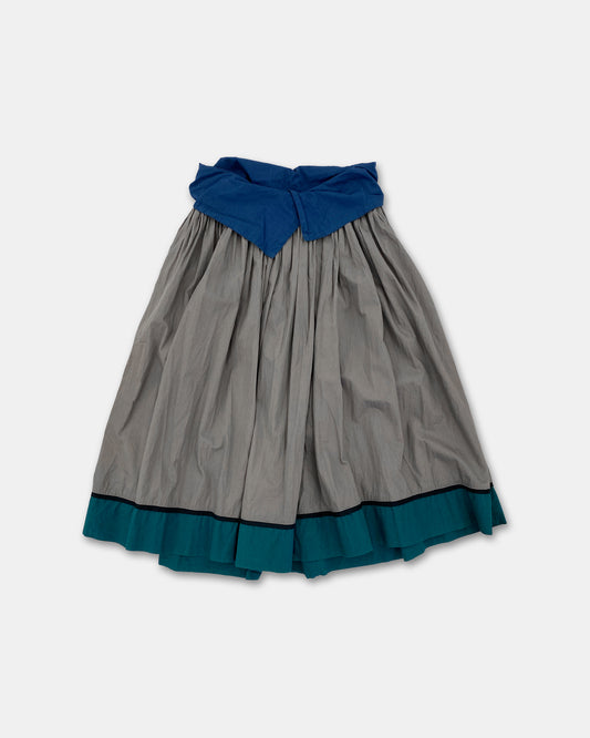 Kenzo 1980s Gathered Waistband Skirt Grey Blue