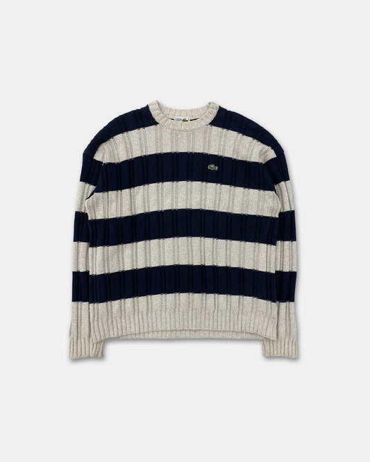 Lacoste 1980s Striped Cotton Knit Sweater Navy