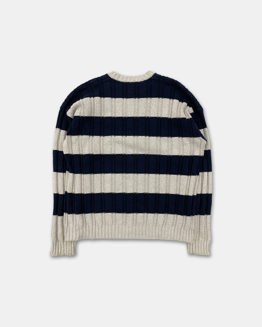 Lacoste 1980s Striped Cotton Knit Sweater Navy