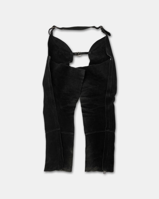 Vintage 1980s Western-Chaps Suede Leather Pants Black