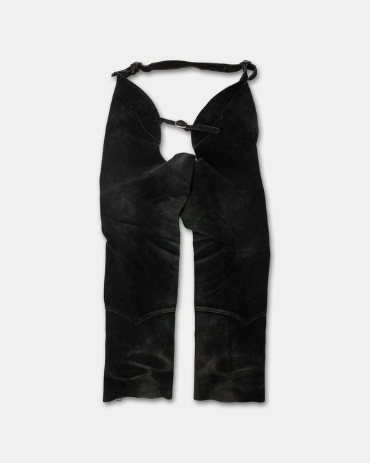 Vintage 1980s Western-Chaps Suede Leather Pants Black