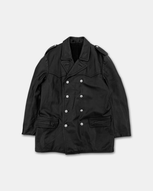 Vintage 1970s Double Breasted Long Leatherjacket Black