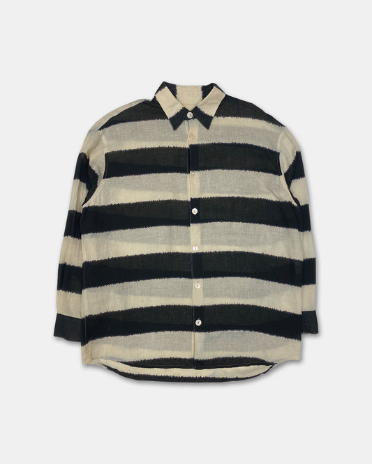 Day is Grey 1980s Striped Linen Shirt Creme Black