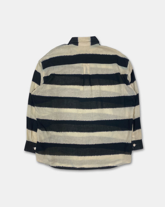 Day is Grey 1980s Striped Linen Shirt Creme Black