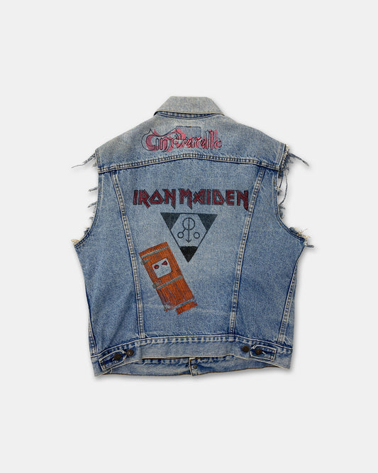 Levis 1980s Custom Band Iron Maiden + Cinderella Cut Off Sleeve Denim Vest Blue