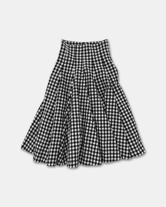 Alexander McQueen MCQ 2000s Gingham Checkered Silk Skirt Black White