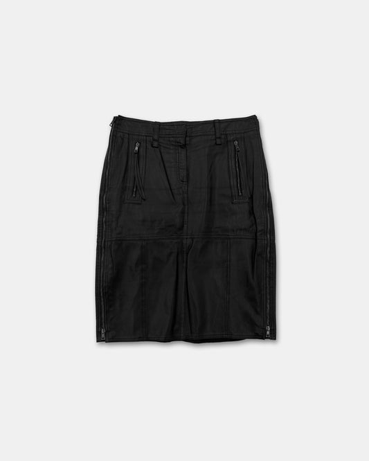 Marc Cain 2000s Full Zip Leather Skirt Black