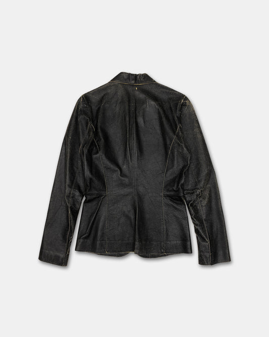 Mauritius 2010s Cracked Leather Blazer Jacket Black