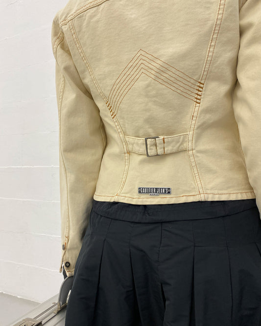 Gaultier Jeans 1990s Corset Cropped Denim Jacket Creme Beige