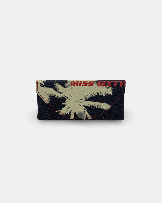 Miss Sixty 2000s Palm Tree Print Denim Sunglasses Case Blue