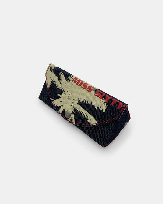 Miss Sixty 2000s Palm Tree Print Denim Sunglasses Case Blue