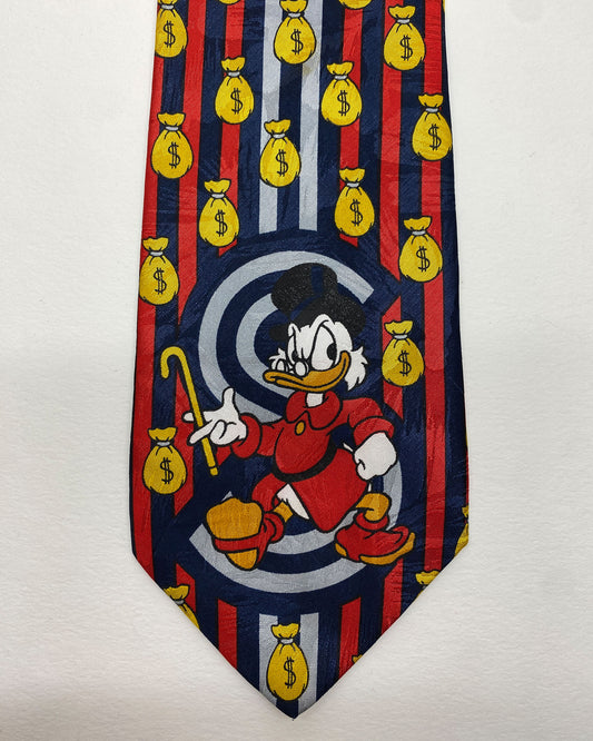 Vintage 1990s Money Scrooge McDuck Dagobert Duck Disney Tie Red Navy