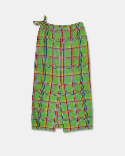 Oilily 1980s Checkered Wrap Cotton Skirt Green