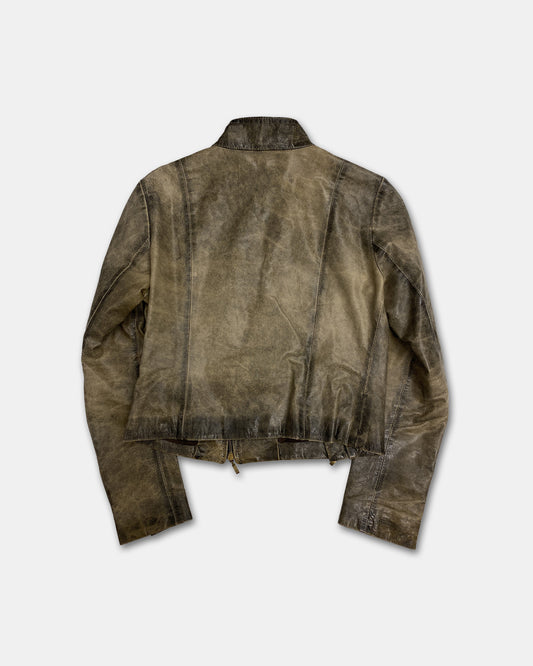 Patrizia Pepe 2000s Asymmetrical Zip Leatherjacket Dirty Brown Black