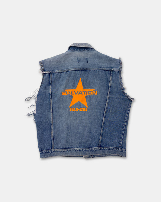 Salvation x Big Yank 1990s Porn-Star Cut Off Sleeve Selvedge Denim Vest Blue