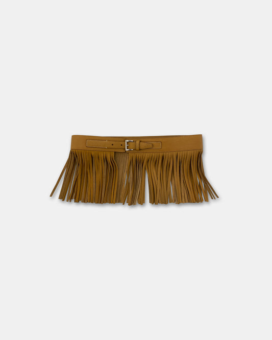 Prada SS2007 Leather Fringe Belt Light Brown