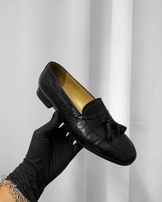 Ralph Lauren 1990s Alligator Leather Tassel Loafer Black
