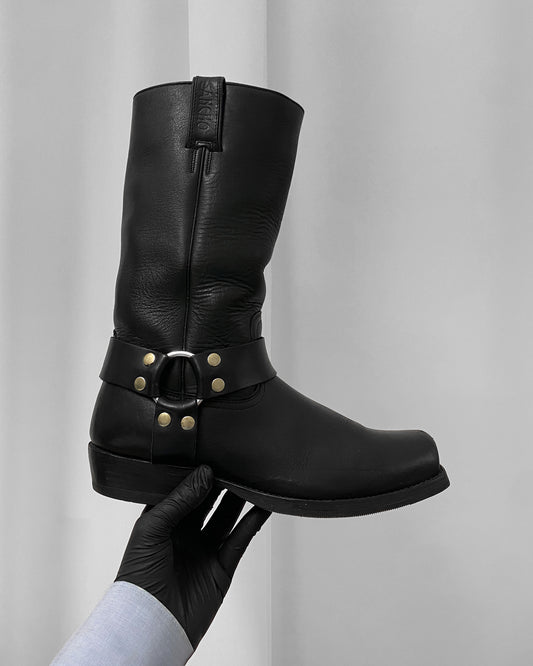 Sancho Boots 2000s Square Toe Leather Biker Boots Black