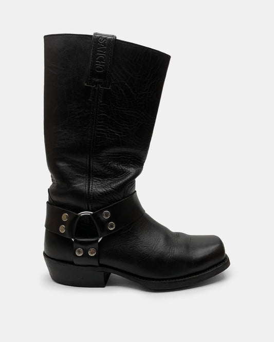 Sancho Boots 2000s Square Toe Leather Biker Boots Black