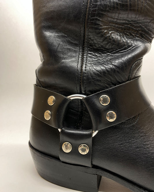 Sancho Boots 2000s Square Toe Leather Biker Boots Black