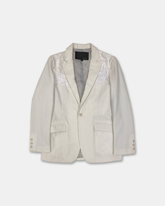 Schlüssel 1990s Fringe Cord Satin Blazer Jacket White