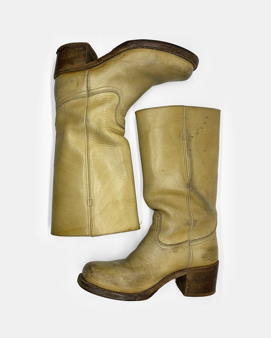 Sendra 1990s Leather Calves Boots Beige