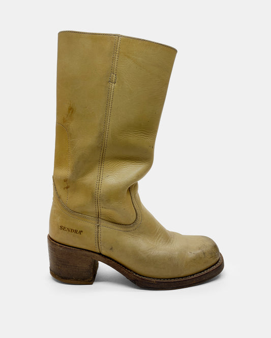 Sendra 1990s Leather Calves Boots Beige