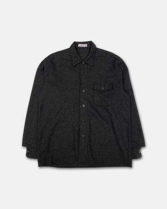 Stone Island by Massimo Osti 1980s Chest Pocket Wool Shirt Dark Grey