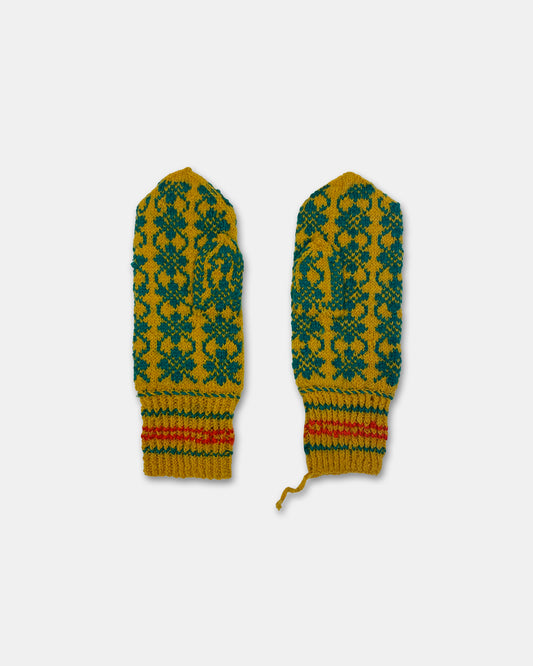 Vintage 1990s Knit Pattern Gloves Yellow Green