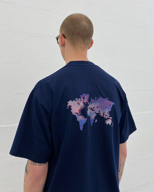 Tagesschau 1990s World Map Backprint T-Shirt Navy