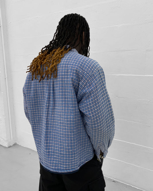 Timberland 1990s Padded Plaid Checkered Flannel Shirt Jacket Blue